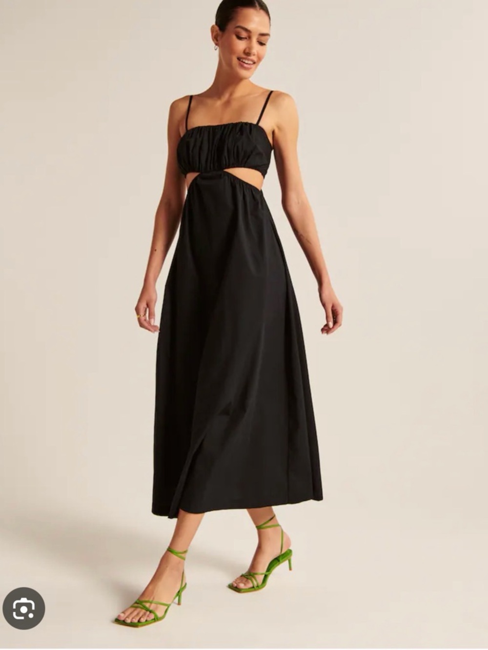 Abercrombie & Fitch Black Midi Dress with Cutout and Spaghetti Straps